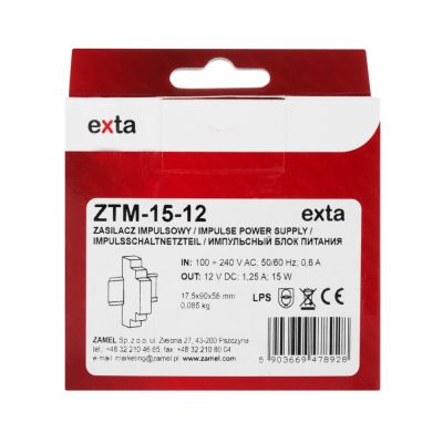 Zasilacz impulsowy montowany na szynie TH-35 (DIN) 15W 12V DC TYP: ZTM-15/12 ZAMEL (EXT10000279-WUN)